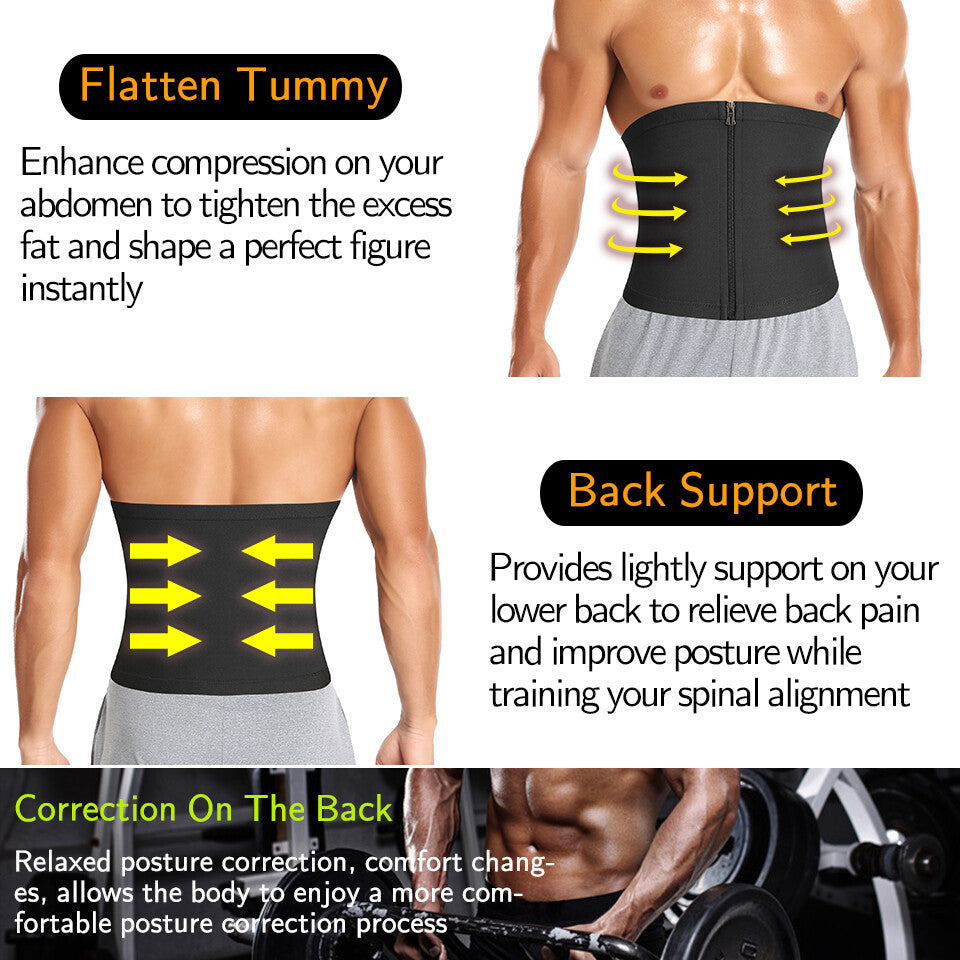 Men'S Waist Trimmer Sauna Belt Sweat Band Wrap Body Shaper Fat Burner Shapewear